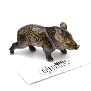Little Critterz Pig Javelina "Jabali" Animal - Hand-painted Forest Animal Birthday Gift Decorative Figurine - Miniature Porcelain Figurine