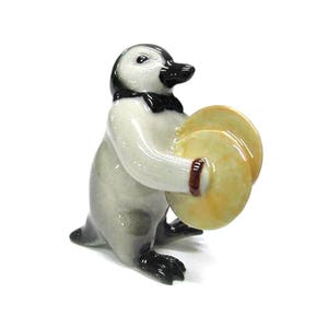 Northern Rose Penguin Musician Penguin with Cymbals - Home Decor Bird Birthday Gift Decorative Figurine - Miniature Porcelain Figurine