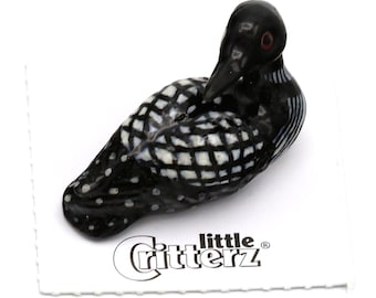 Little Critterz Black Loon "Gavia" - Handcrafted Home Decor Bird Birthday Gift Decorative Figurine - Miniature Porcelain Figurine