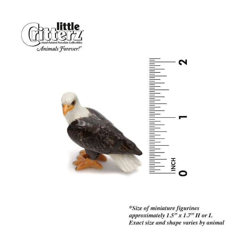 Little Critterz Bald Eagle "Freedom" Bird - Handcrafted Home Decor Bird Birthday Gift Decorative Figurine - Miniature Porcelain Figurine image 2