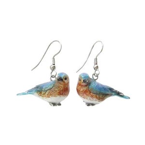 Little Critterz Jewelry Bluebird Birthday Gift - Handcrafted Decorative Figurine French Hooks - Porcelain Earrings Jewelry