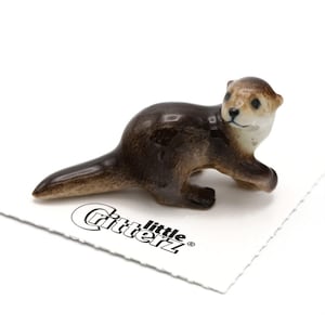 Little Critterz Otter River Otter &quot;Glide&quot; - Home Decor Animal Birthday Gift Decorative Figurine - Miniature Porcelain Figurine
