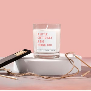 Big thank you candle gift. Gift to say thank you. Thank you present candle