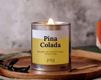 Pina Colada Wood Wick Candle, Drinks Cocktail Inspired Crackle Wick