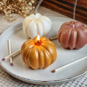 Pumpkin candle. 3 candles Pumpkin candle set. Pumpkin decor.  Autumn pumpkins. Set of pumpkins