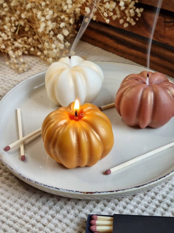 Pumpkin candle. 3 candles Pumpkin candle set. Pumpkin decor.  Autumn pumpkins. Set of pumpkins
