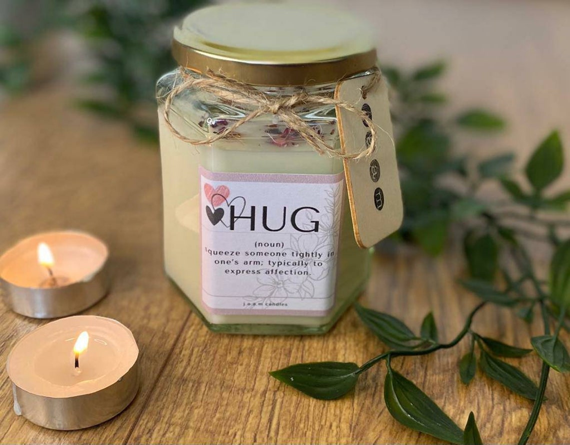 Hug in a jar gift set. Hug in a box. Sending hugs candle. Big Etsy