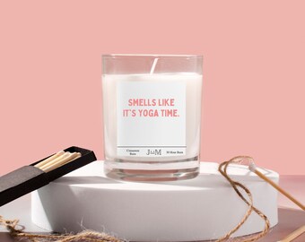 Smells like its time for yoga. Yoga candle gift for yoga lover. Yoga candle gift set.