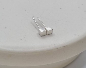 Tiny silver stud earrings. Small studs. Square earrings