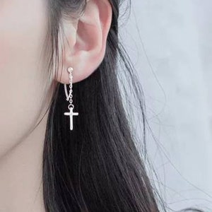 Silver cross earrings. Hanging cross earrings. Dangle cross. Drop cross earrings