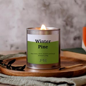 Winter Pine Wood Wick Candle, Christmas Scented Crackle Candle