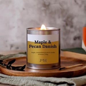 Maple Pecan Danish Wood Wick Scented Candle, Autumnal Crackling Wick Candle