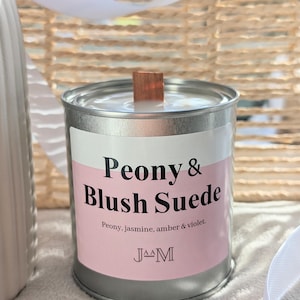 Peony candle. wood wick candle. Floral candle. Peony and blush suede.