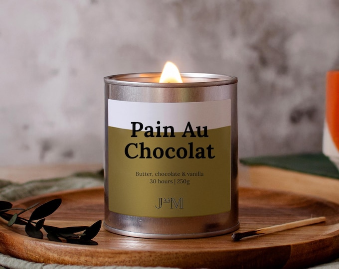 Pain Au Chocolat Wood Wick Candle,  Bakery Scented, Crackle Wick