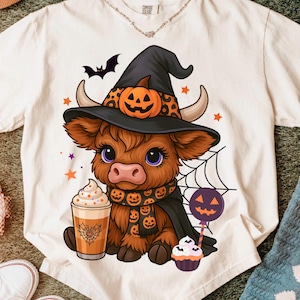 Cute Highland Cow Halloween Png, Cute Cow Clipart,Halloween Sticker, Pumpkin png, Kids Halloween Clipart,Spooky Season, Halloween Lovers Png