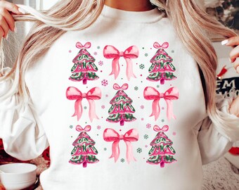 Coquette Christmas Tree PNG Pink Bows Png Retro Christmas Sublimation Design, Gifts Gingerbread Presents, Girly Xmas Png room decor Vintage