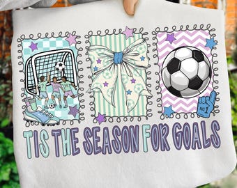 Coquette Soccer Bow Glitter Png, Soccer Mom PNG, Sports Mom Design, Girly Png, Home Run Png ,Watercolor, Tis the season for goals Soccer Png