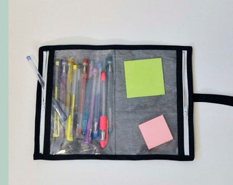 PDF sewing pattern Easy-View Double Zipper Pouch, easy DIY sewing tutorial for clear vinyl pencil case with two zippered window pockets