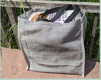 Canvas Shopping Tote sewing pattern tutorial, PDF instant digital download, large reusable grocery bag sewing instructions with bound seams