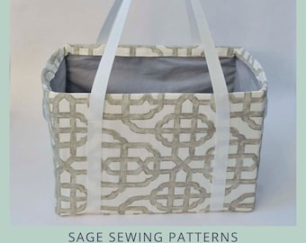 Shopping Box Bag sewing pattern tutorial, PDF digital download, Sturdy rigid side Grocery Bag sewing tutorial, washable box bin