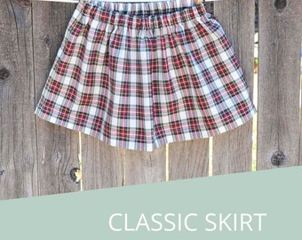 Classic Skirt sewing pattern tutorial, PDF digital download simple gathered skirt in size infant, toddler or tween girl