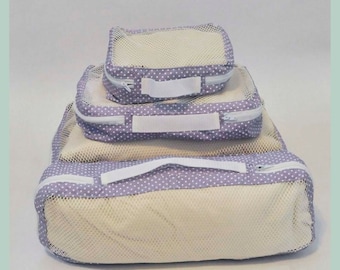Stacking Packing Cubes PDF downloadable sewing pattern, 4 Sizes zippered travel pouches, sewing tutorial for suitcase organizer cases