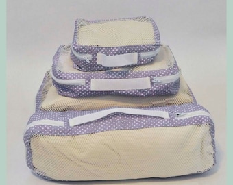 Patrón de costura descargable en PDF para cubos de embalaje apilables, bolsas de viaje con cremallera de 4 tamaños, tutorial de costura para estuches organizadores de maletas
