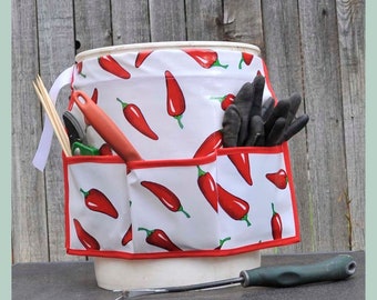 PDF sewing pattern tutorial for Garden Bucket Apron, DIY utility half apron works as a tool bucket caddy for crafting and gardening