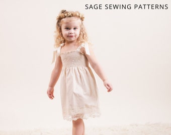 Sewing pattern tutorial for Girls Shirred Dress, PDF downloadable sewing tutorial, simple sundress for infant, toddler or tween girl