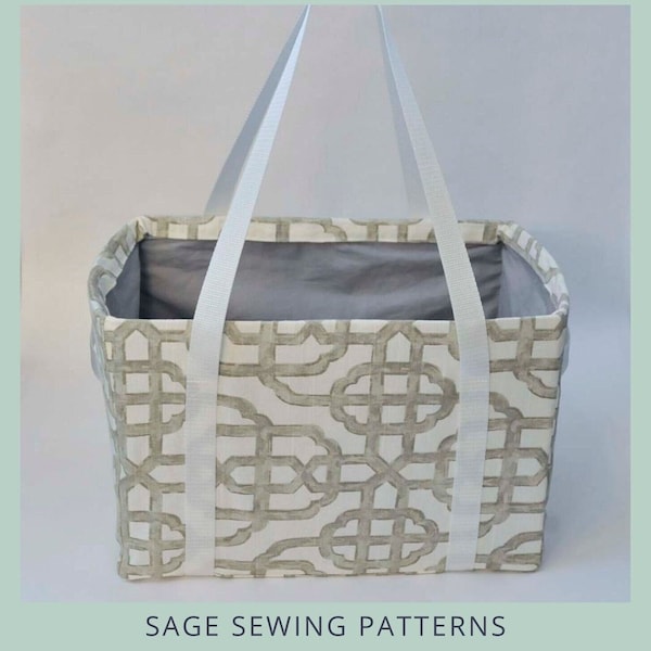 Shopping Box Bag sewing pattern, PDF downloadable sewing tutorial, Sturdy rigid side Grocery Bag sewing tutorial, washable box bin