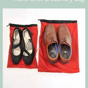 Travel Shoe and Laundry Bag PDF sewing pattern, 3 Sizes drawstring pouches, sewing tutorial for suitcase organizer for packing and storage