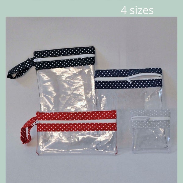 PDF sewing pattern Clear Vinyl Zipper Pouch, See Through Zip window bag sewing template and tutorial, DIY wet bag for phone or tablet