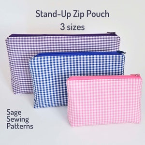 Stand Up Zipper Pouch Bag, PDF downloadable sewing pattern, Cosmetic Bag sewing template and tutorial, easy DIY make up bag