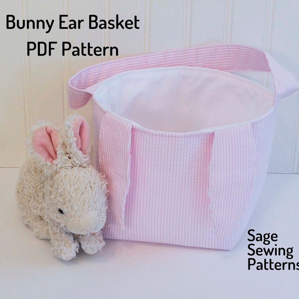 Bunny Ear Basket, PDF downloadable sewing pattern, Fabric Easter Basket sewing template and tutorial, easy DIY basket