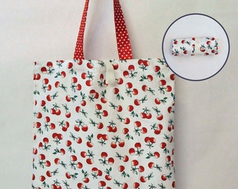 Roll Up Shopping Bag sewing pattern, PDF downloadable sewing tutorial, eco friendly foldable tote bag, easy DIY grocery tote