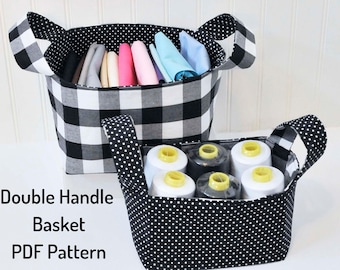 Fabric Basket with Handles, PDF downloadable sewing pattern, home storage sewing template and tutorial, easy DIY box