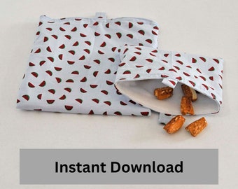 Zero Waste Sandwich Bag PDF downloadable sewing pattern, 2 Sizes wet bag pouch sewing tutorial, eco-friendly reusable snack bag