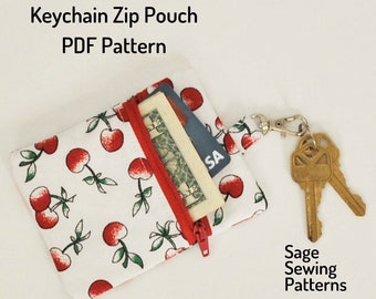 Keychain zipper pouch, PDF downloadable sewing pattern, zipper wallet sewing template and tutorial, earbud case
