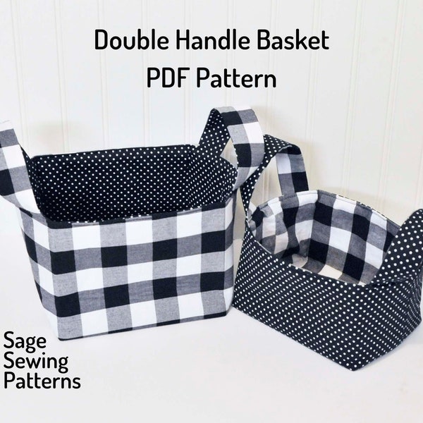 Double Handle Basket, e pattern PDF downloadable sewing pattern, bucket storage sewing template and tutorial, easy DIY box