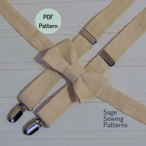 Cartamodello Pacchetto papillon e reggicalze per bambini, tutorial di cucito scaricabile in PDF, bretelle per neonati e adolescenti e papillon pre-annodato