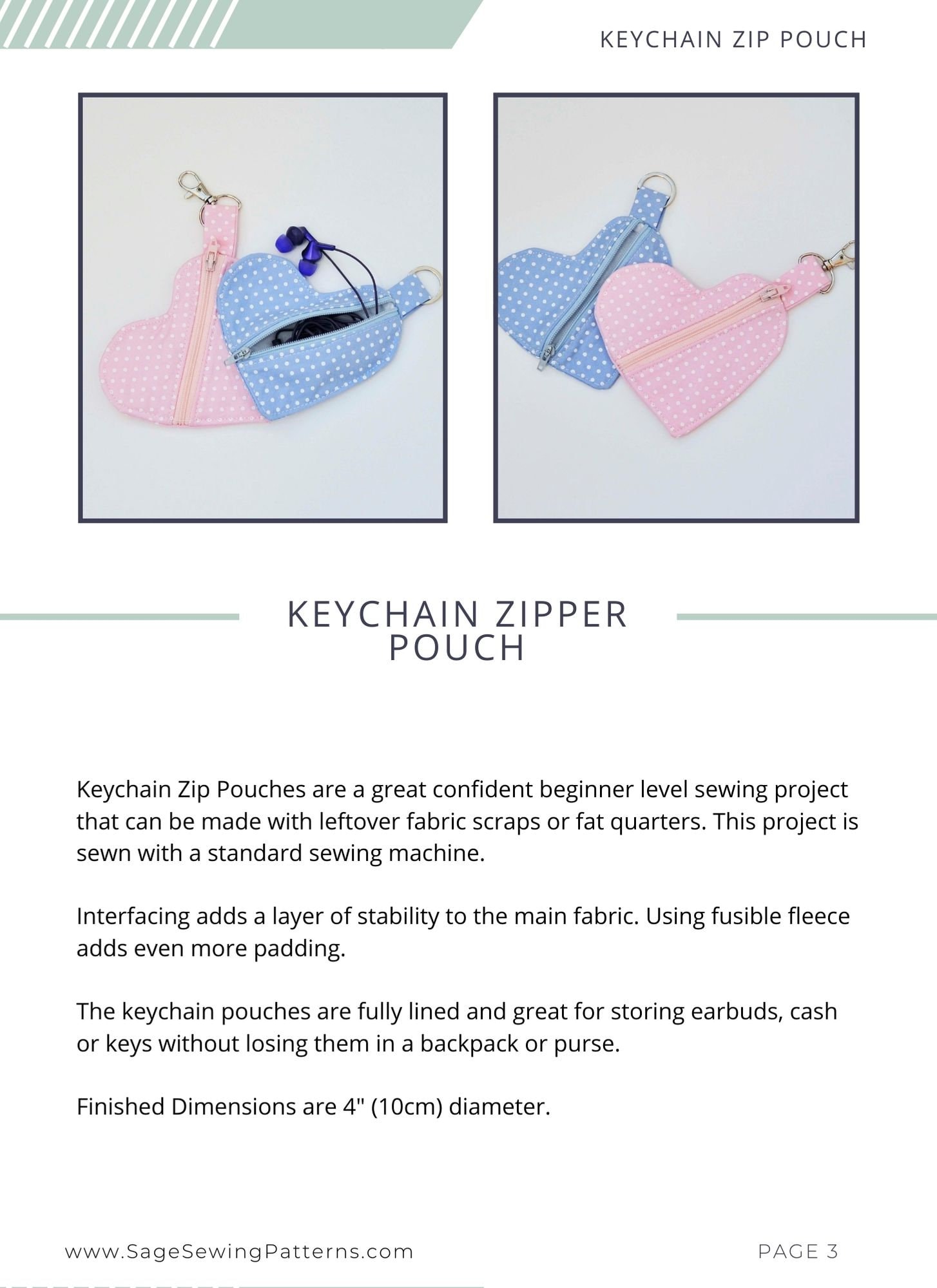 Keychain Zipper Pouch PDF Downloadable Sewing Pattern Coin Etsy UK