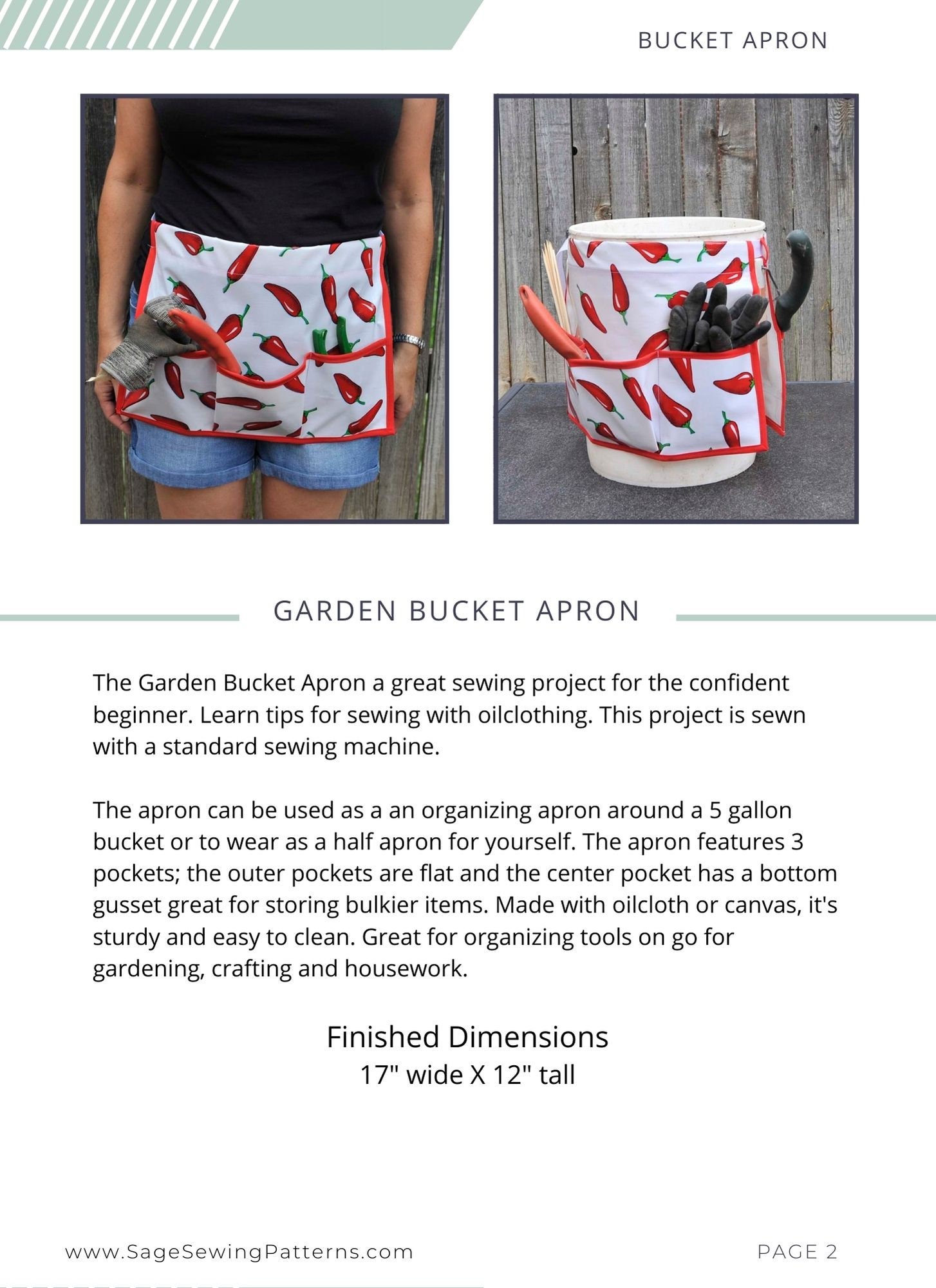 PDF Sewing Pattern Tutorial for Garden Bucket Apron, DIY Utility Half ...