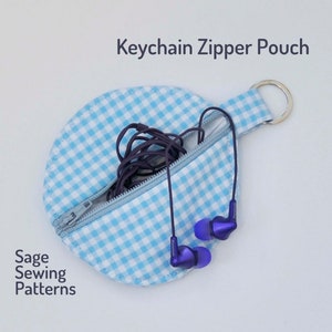 Round Earbud case, PDF downloadable sewing pattern, zipper pouch sewing template and tutorial, earbud pouch bag