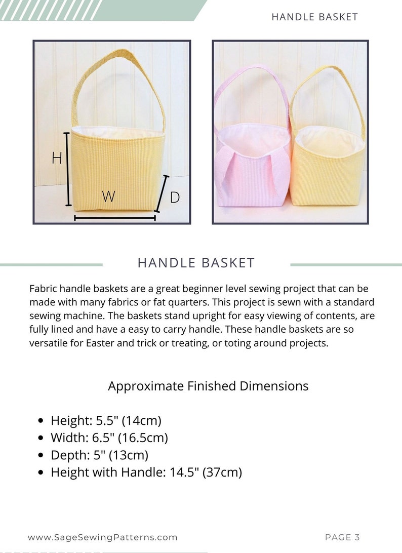 Easter Bunny Basket, PDF Downloadable Sewing Pattern, Fabric Handle ...
