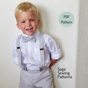 Pacchetto modello di cucito papillon e bretelle da bambino, tutorial di cucito scaricabile in PDF, bretelle da bambino a adolescente e papillon preannodato