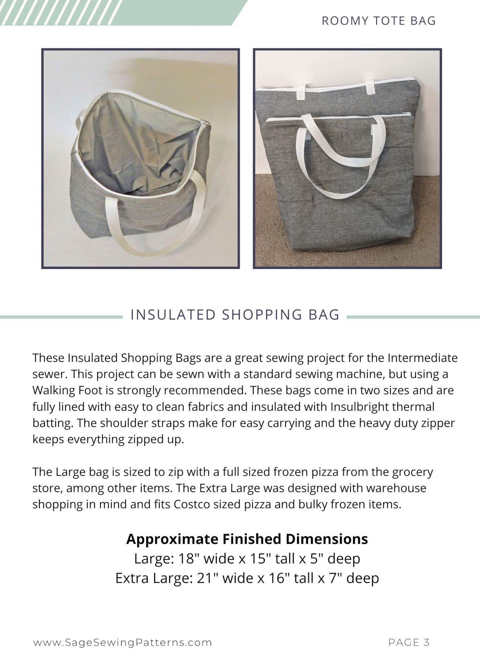 Insulated Grocery Bags Sewing Pattern Tutorial, PDF Digital Download ...