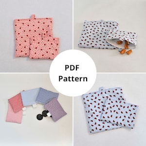 Reusable Snack Bag PDF downloadable sewing pattern, 2 Sizes wet bag sewing tutorial, eco-friendly waterproof sandwich lunch.