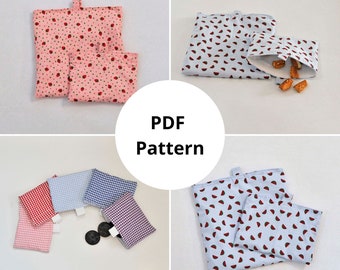 Reusable Snack Bag PDF downloadable sewing pattern, 2 Sizes wet bag sewing tutorial, eco-friendly waterproof sandwich lunch.
