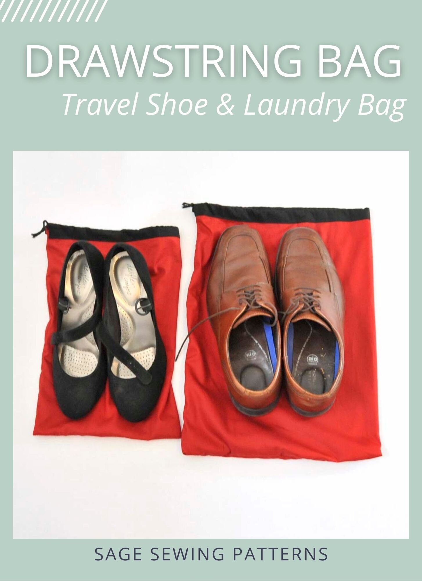 Travel Shoe and Laundry Bag PDF sewing pattern, 3 Sizes drawstring pouches, sewing tutorial for suitcase organizer for packing and storage