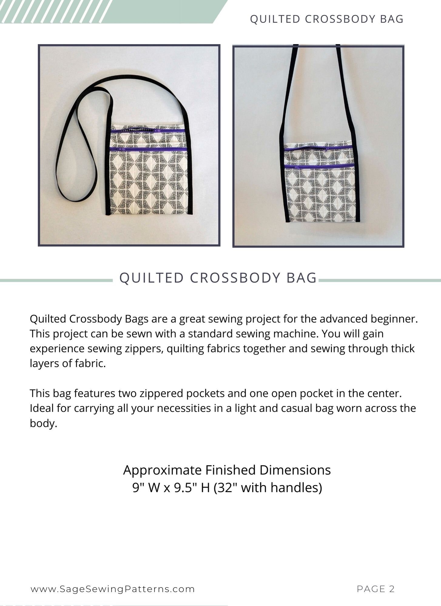 Quilted Crossbody Bag Sewing Pattern, PDF Downloadable Sewing Tutorial ...